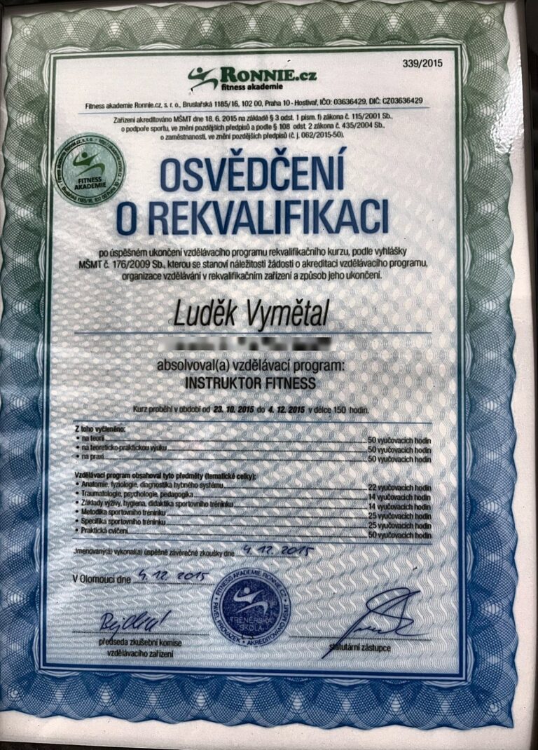 Osvědčení o rekvalifikaci – Instruktor fitness