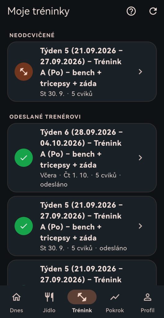 Aplikace SPAL – moje tréninky